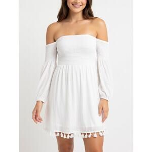 Lilly Pulitzer White Off Shoulder Smocked Tassel Dress XL NWT